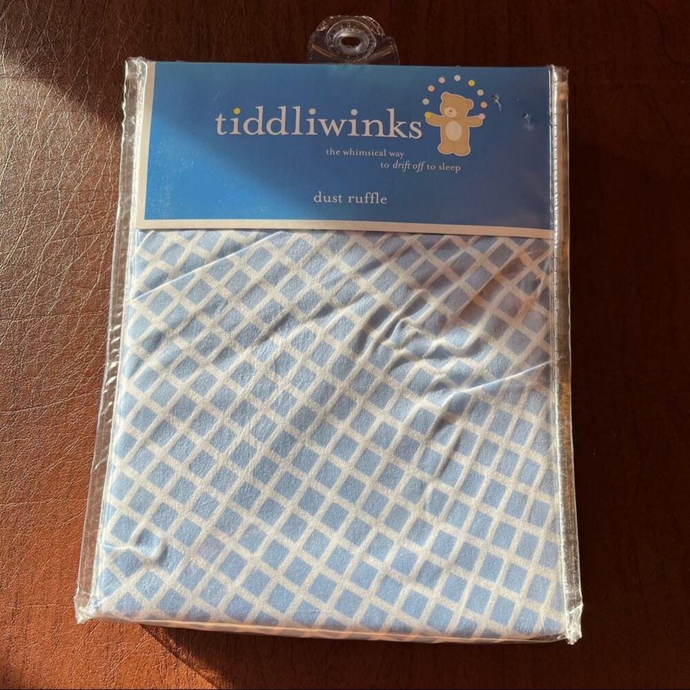 Tiddliwinks Diamond Pattern Dust Ruffle Blue White - Picture 5 of 12